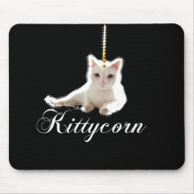 white Kittycorn  kitty cat unicorn Mouse Pads