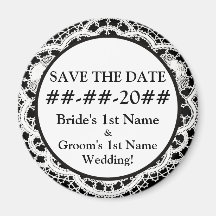 White Lace on Black (Save The Date Magnet)