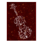 White Line Violin Drawing on Deep Red Background Postcard
