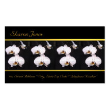 White Orchids on Black and Gold Business Cards