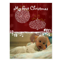 White Ornaments My First Christmas Photo Postcard