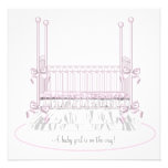 White Pink Crib Girl Baby Shower Announcement