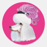White Poodle in a Feather Hat Round Stickers