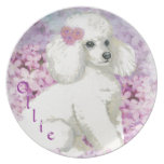 White Poodle Puppy Portrait Party Plate