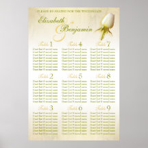 White Rose Bud Wedding Seating Table Planner 1-9 Print