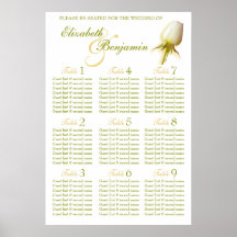 White Rose Bud Wedding Seating Table Planner 1-9 Posters