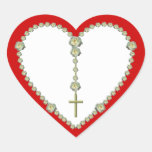 White rose Rosary Heart Stickers
