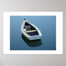 White rowboat on blue water posters