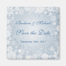 White snowflakes on blue Save the Date Magnet