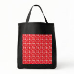 White snowflakes on red bags