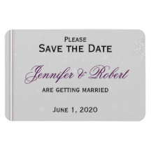 White Snowflakes Silver Wedding Save the Date Rectangular Magnets