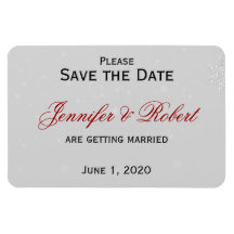 White Snowflakes Silver Wedding Save the Date Magnets