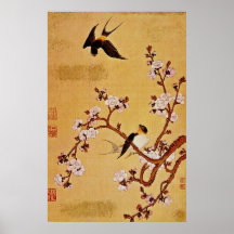 white Swallows and Flowering Branches, Chiang T'in Posters