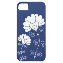 White Swirls And Floral Pattern - Blue