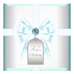 White Teal Blue Baby Baptism Christening Invitations