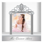 White Tiara White Photo Sweet Quinceanera Custom Announcements
