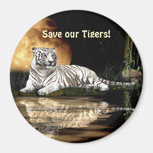 White Tiger and Full Moon Fantasy Art Fridge Magnet