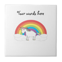 White unicorn on rainbow and clouds tile