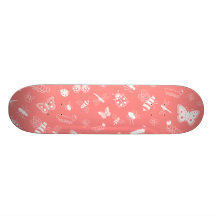 White Vector Bugs & Butterflies (Poppy Red Back) Skate Boards
