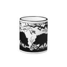 Wild Boar Rooting in a Forest - German Silhouette Mugs