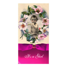 WILD ROSES AND PINK RIBBON BABY SHOWER PHOTO CARDS