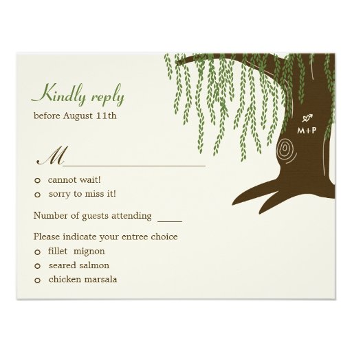 Willow Tree Wedding RSVP / Response Card Personalised Announcement