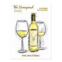 wine bottle and glasses tavern business card