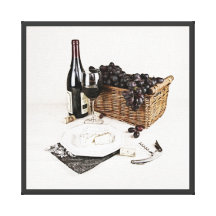 Wine bottle, glass, grape and cheese gallery wrap canvas