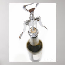 Wine bottle with corkscrew. poster