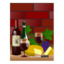 Wine Cheese Table Scene Post Cards
