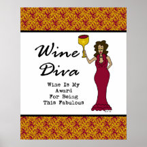 Wine Diva "Wine Is My Award" Damask Poster