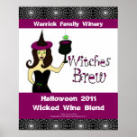 Wine Witch "Witches Brew" Halloween Wine Poster