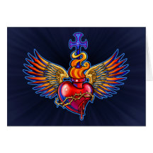 Winged Sacred Heart Design Greeting Card