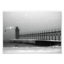Winter Blizzard Over Pier Photo Print