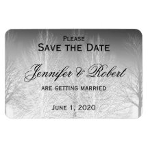 Winter Branches Black White Wedding Save the Date Rectangular Magnet