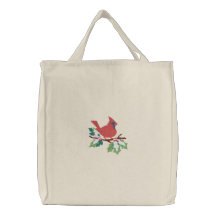 Winter Cardinal Embroidered Bag