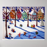 Winter Fun Ice Skate Sled Ride Folk Art Print posters