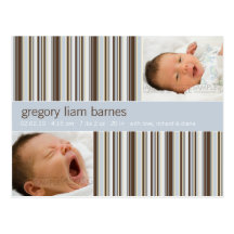 Winter Stripes Blue • Baby Announcement Post Card
