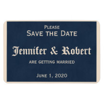 Winter White and Navy Blue Save the Date Magnets