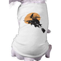 Witch Flying Halloween Dog Tee Shirt