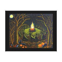 Witches,Black,Cats,Jack-O-Lanterns,Mice,Bonfire Gallery Wrapped Canvas