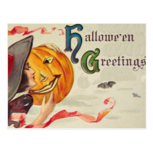Witch's & Pumpkin (Vintage Halloween Card) Postcard