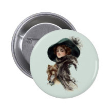 With Her Dog Pinback Button