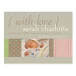 With Love Grey/Pink • Baby Announcement Postcards