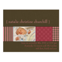 With Love Pink/Brown • Birth Announcement Postcards