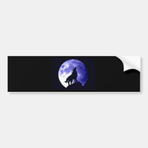 Wolf Howling at Moon Bumper Stickers