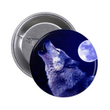 Wolf Howling at Moon Pinback Button