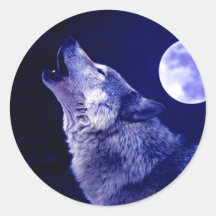 Wolf Howling at Moon Round Sticker