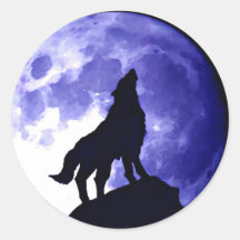 Wolf Howling at Moon Round Stickers