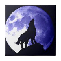 Wolf Silhouette & Full Moon Ceramic Tiles